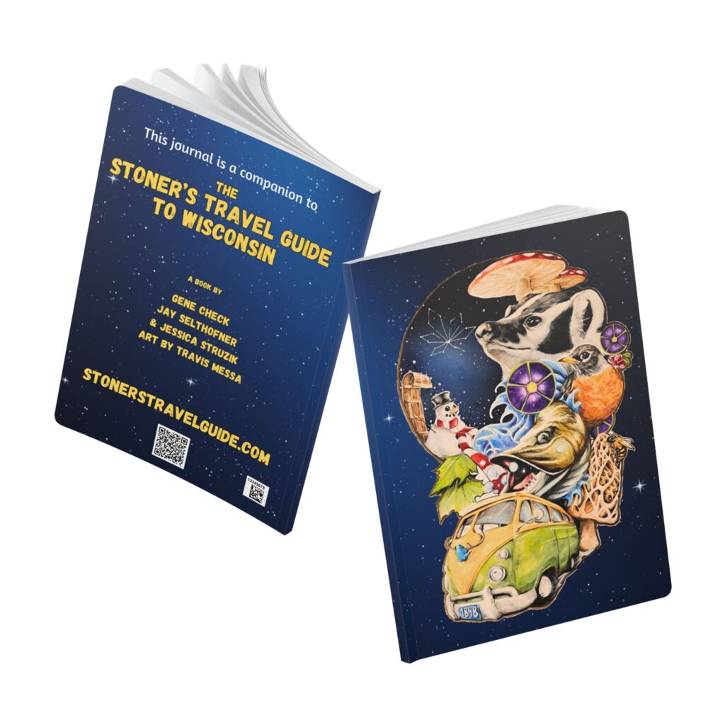 softcover journal — stoner’s travel guide to wisconsin companion notebook (psychedelic road trip art)