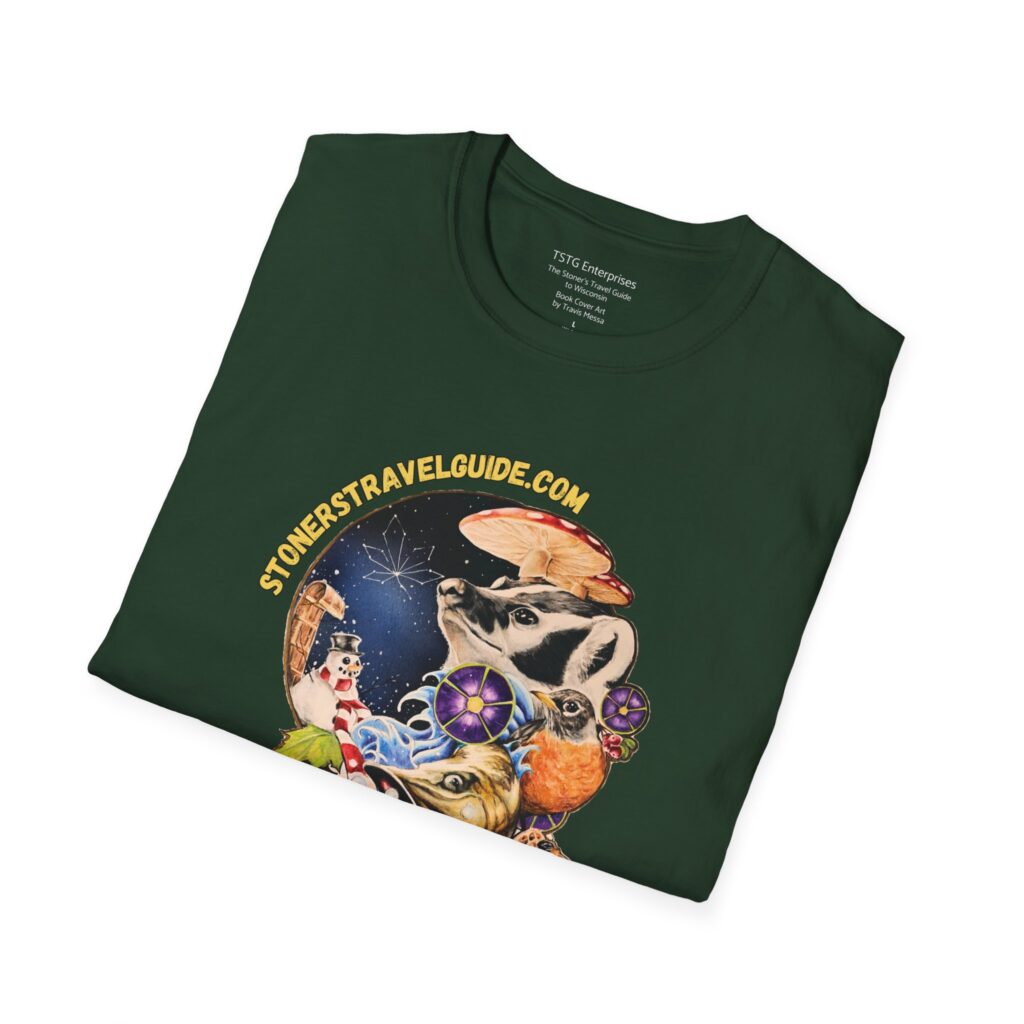 tstg enterprises presents: the stoner's travel guide to wisconsin road trip t shirt book cover artwork by travis messa