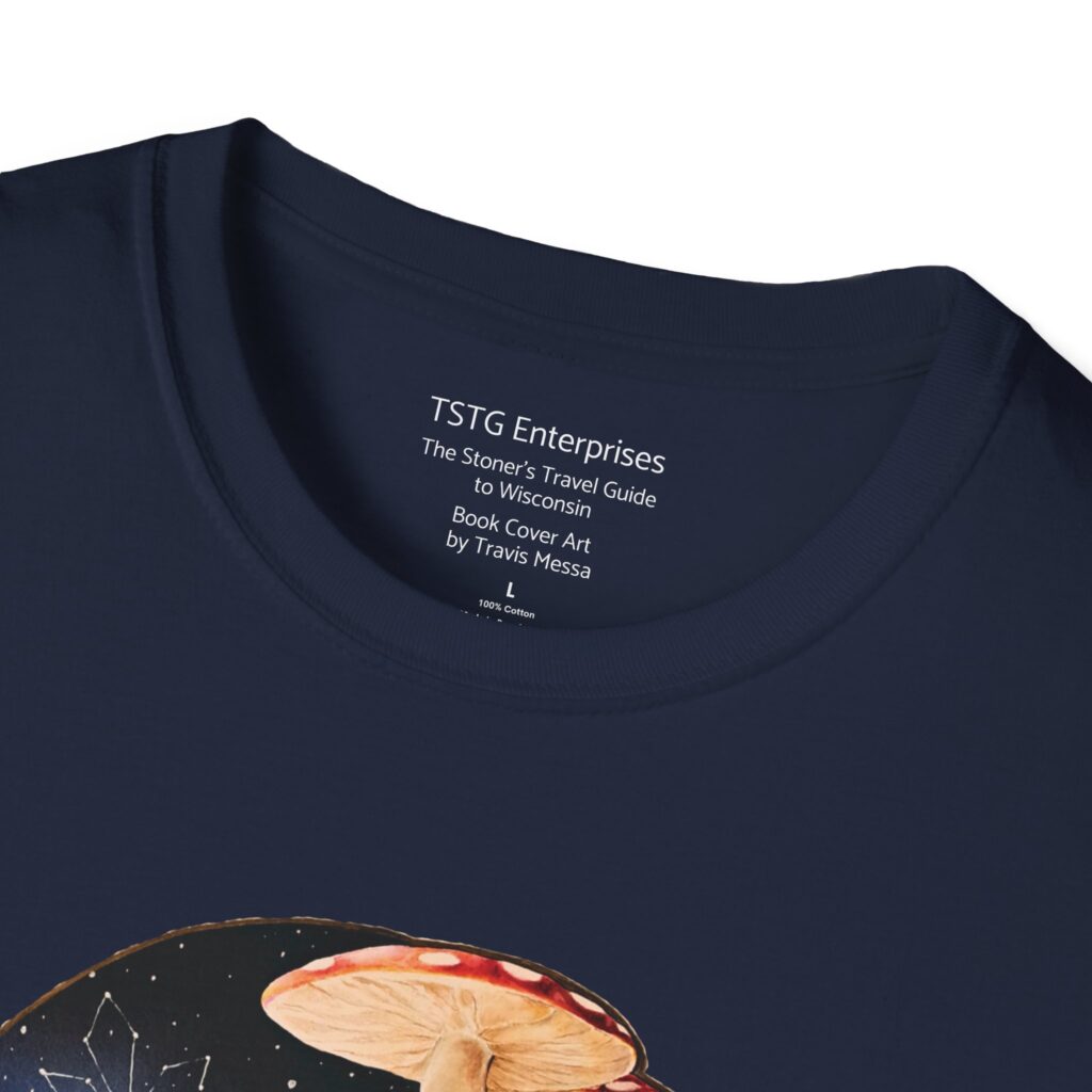 wisconsin road trip tee, the stoner's travel guide graphic t shirt art by travis messa