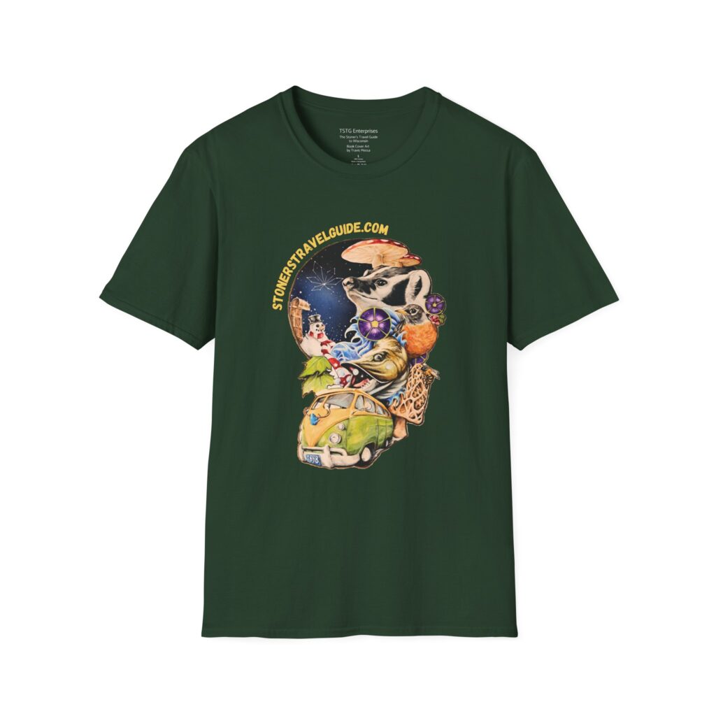 tstg enterprises presents: the stoner's travel guide to wisconsin road trip t shirt book cover artwork by travis messa