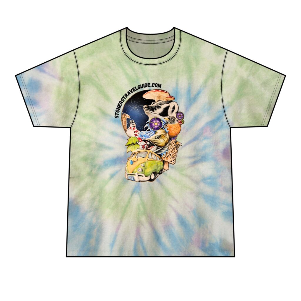 the stoners' travel guide to wisconsin men's tie dye tee