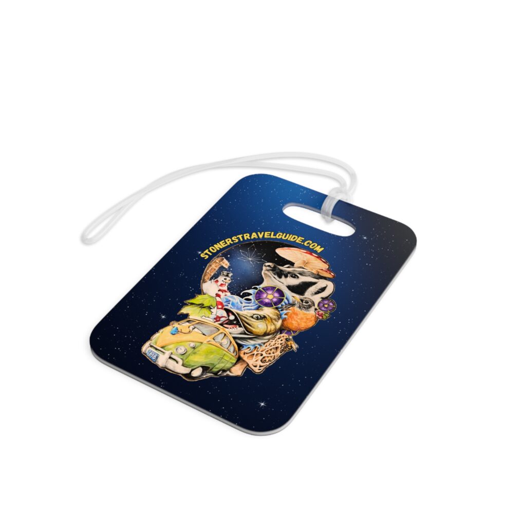 the stoner's travel guide to wisconsin psychedelic road trip luggage tag