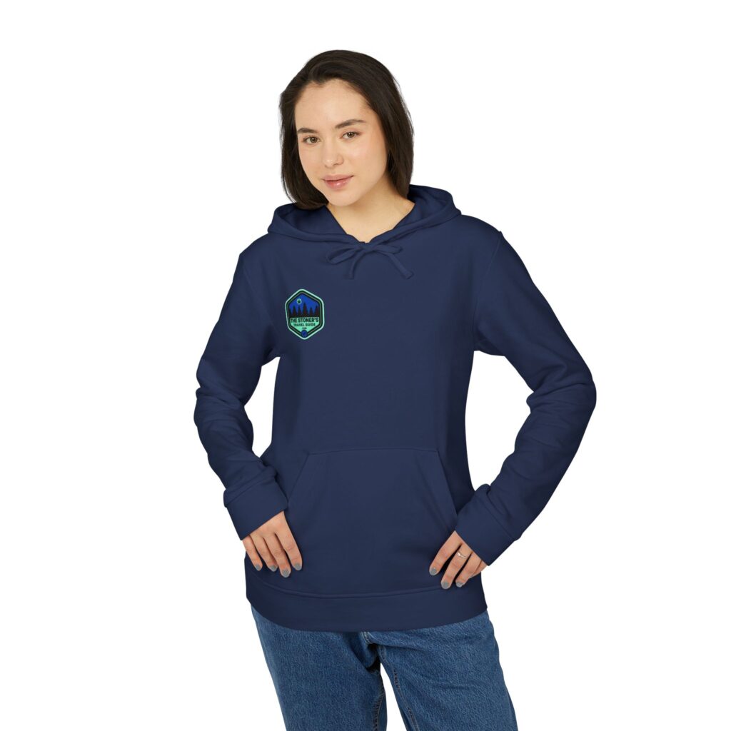 adidas unisex fleece hoodie featuring the stoner's travel guide to wisconsin cover art by travis messa