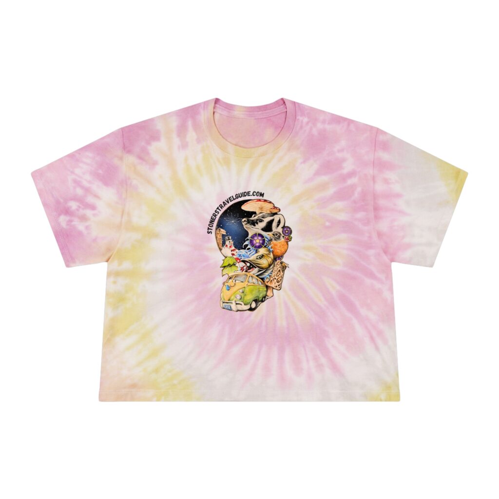 the stoner's travel guide to wisconsin women's tie dye crop tee