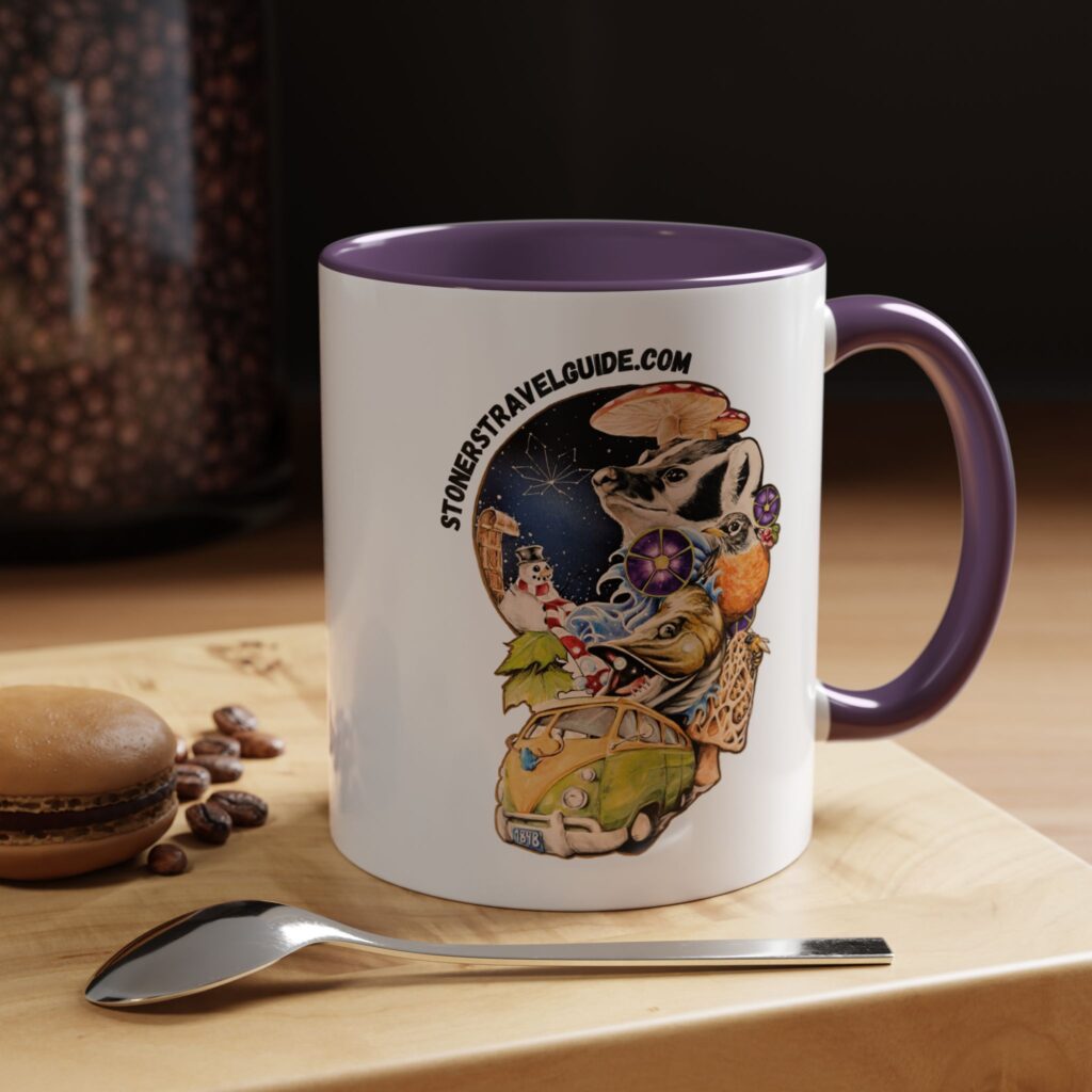 the stoner's travel guide to wisconsin accent coffee mug (11, 15oz)