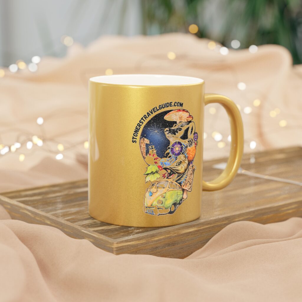 the stoner's travel guide to wisconsin metallic mug (silvergold)