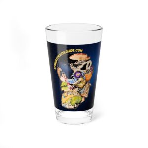 the stoner's travel guide to wisconsin mixing glass, 16oz art by travis messa