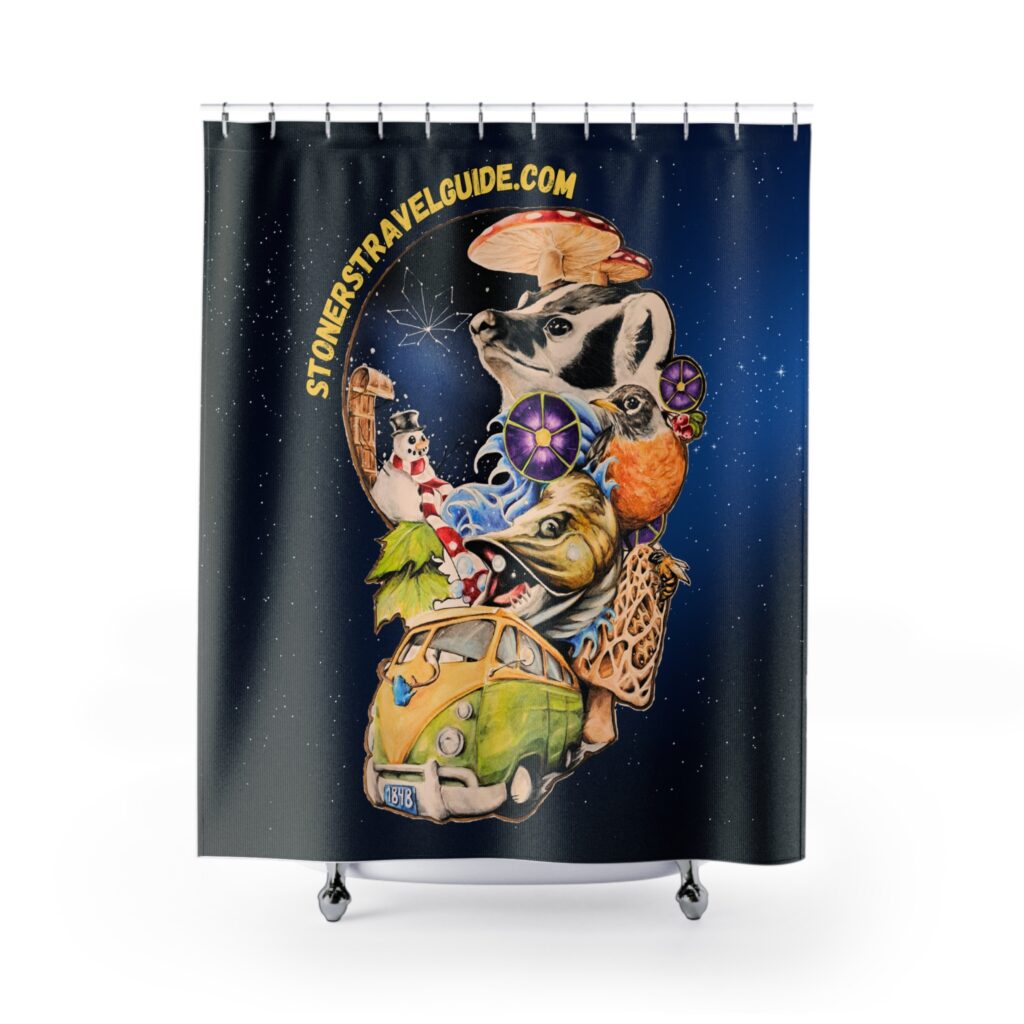 the stoner's travel guide to wisconsin shower curtain