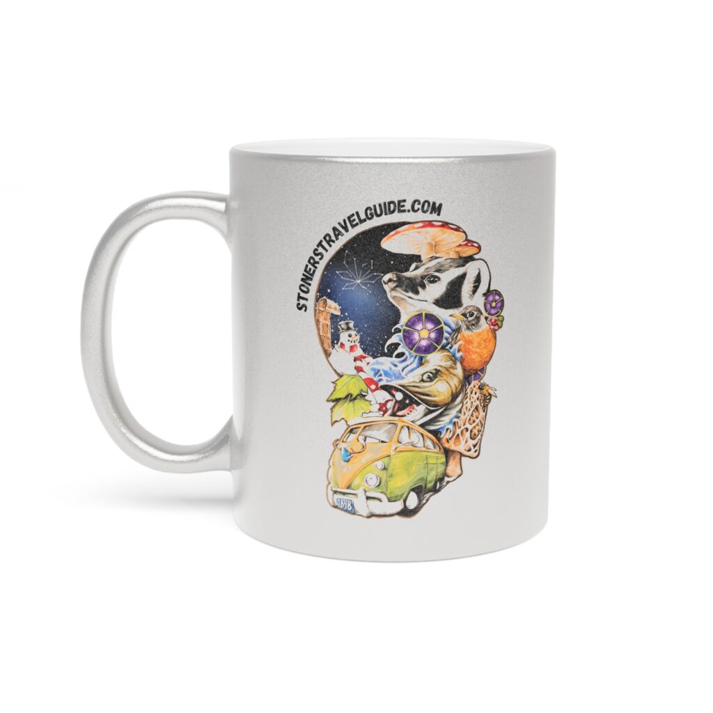 the stoner's travel guide to wisconsin metallic mug (silvergold)
