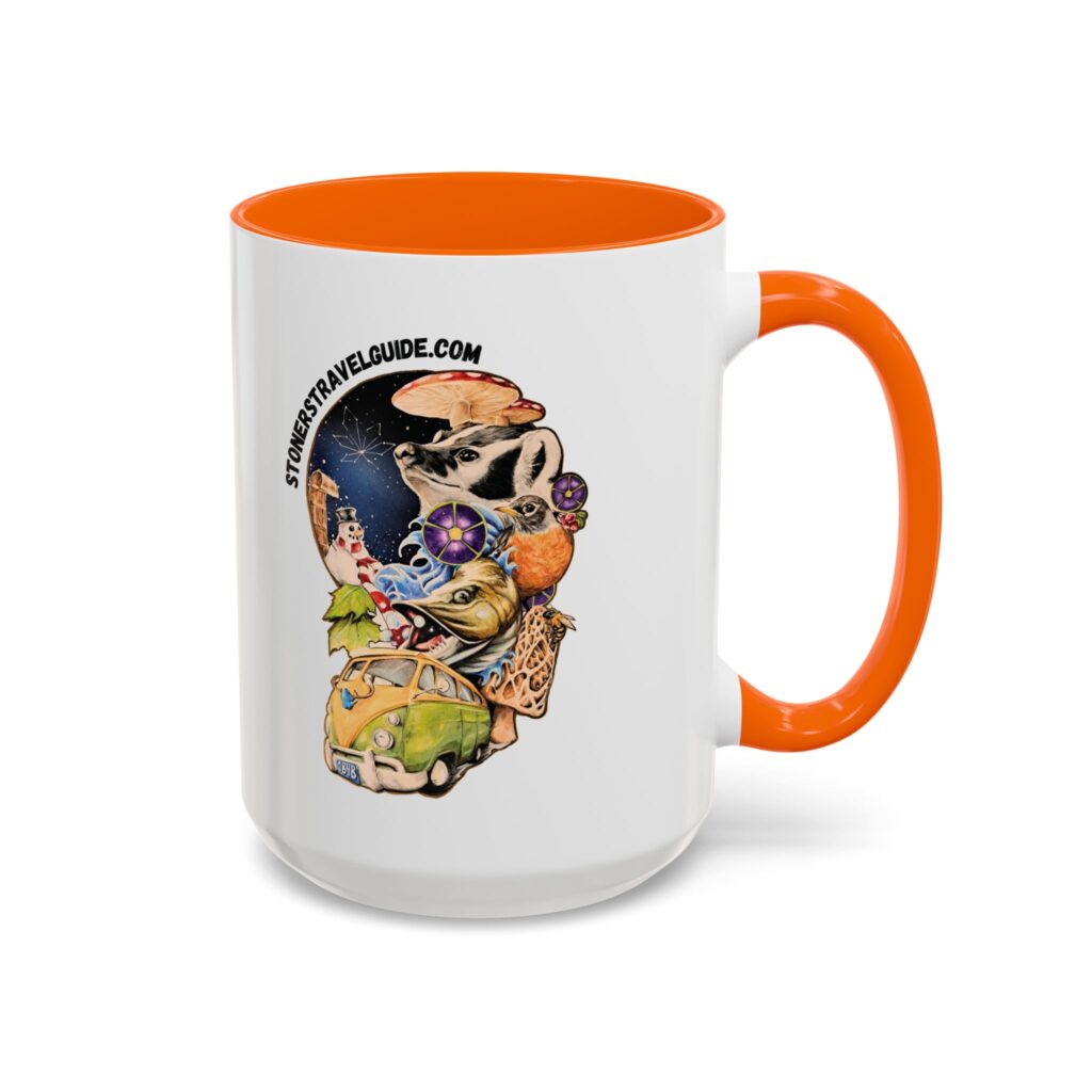 the stoner's travel guide to wisconsin accent coffee mug (11, 15oz)