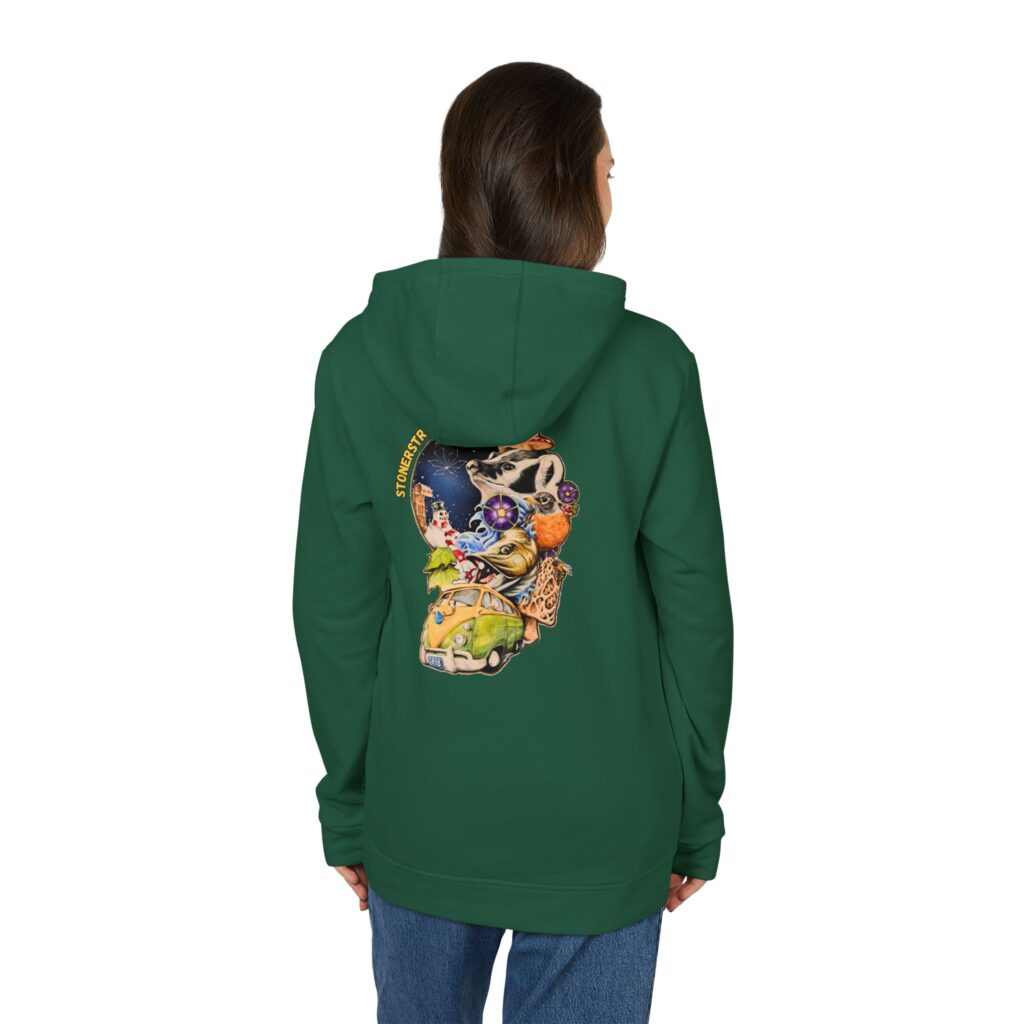 adidas unisex fleece hoodie featuring the stoner's travel guide to wisconsin cover art by travis messa