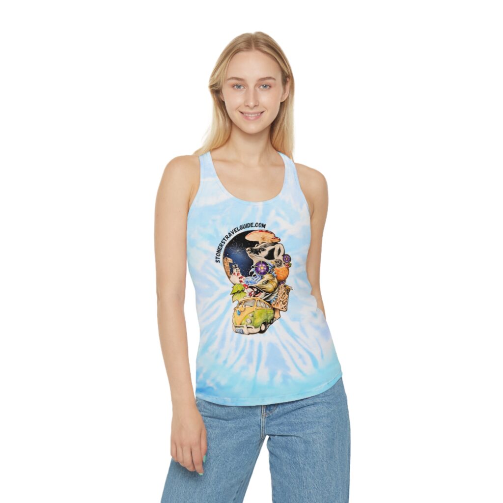the stoner's travel guide to wisconsin tie dye racerback tank top