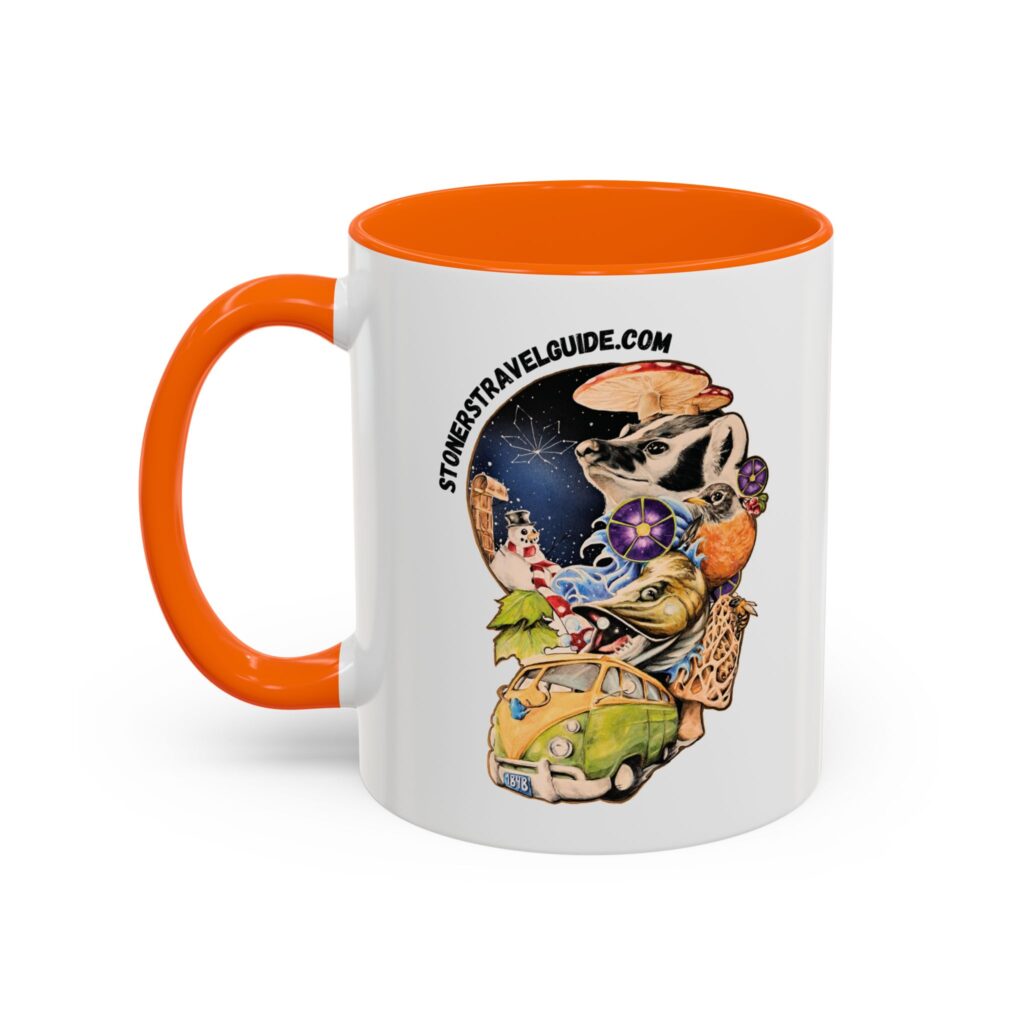 the stoner's travel guide to wisconsin accent coffee mug (11, 15oz)
