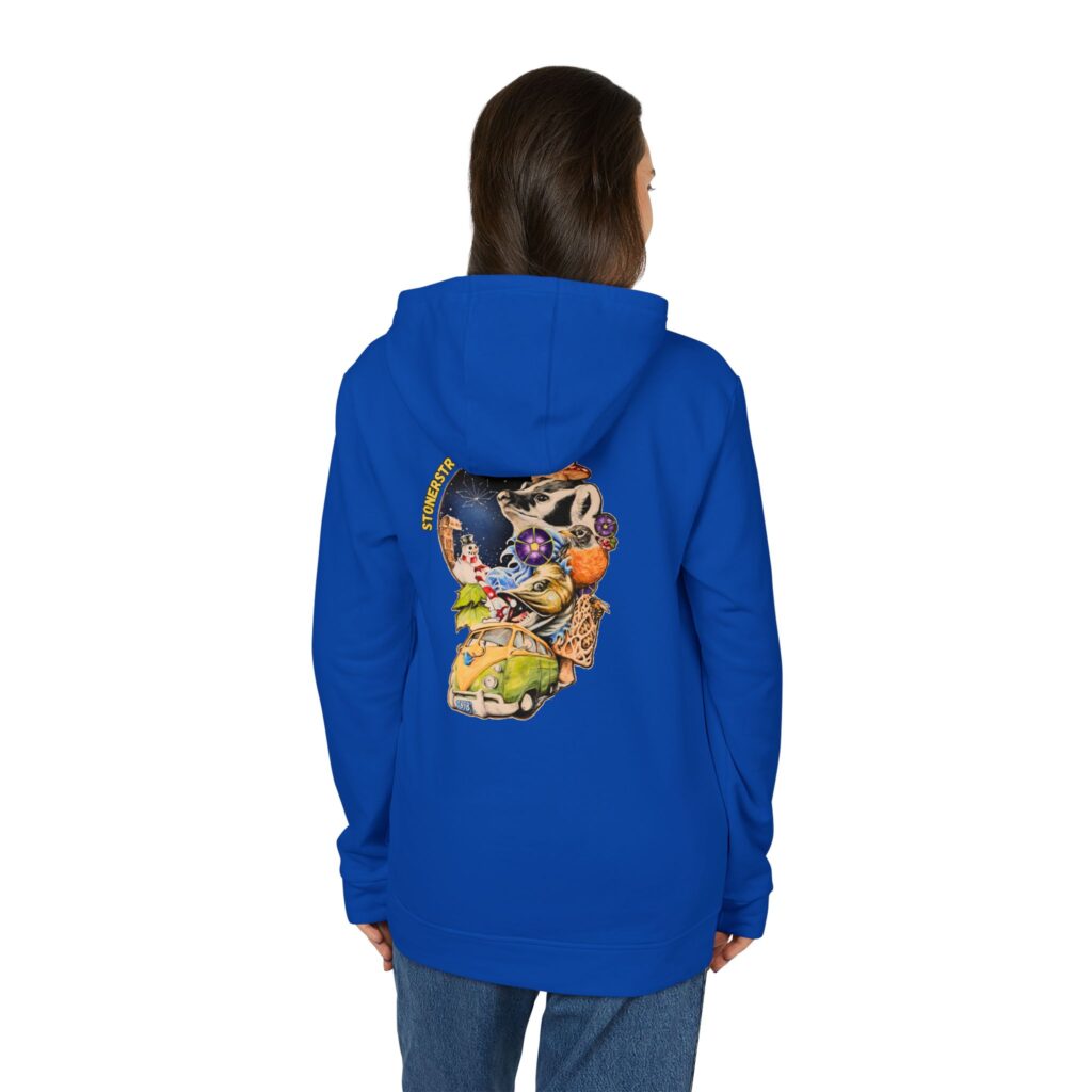 adidas unisex fleece hoodie featuring the stoner's travel guide to wisconsin cover art by travis messa