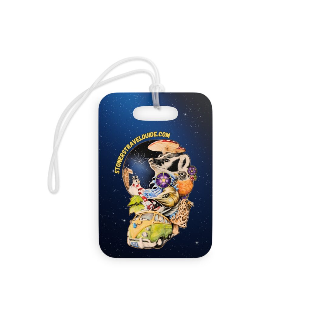 the stoner's travel guide to wisconsin psychedelic road trip luggage tag