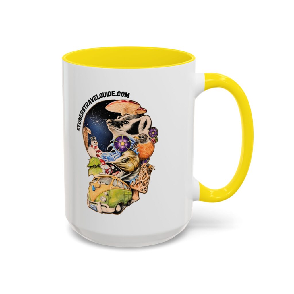 the stoner's travel guide to wisconsin accent coffee mug (11, 15oz)