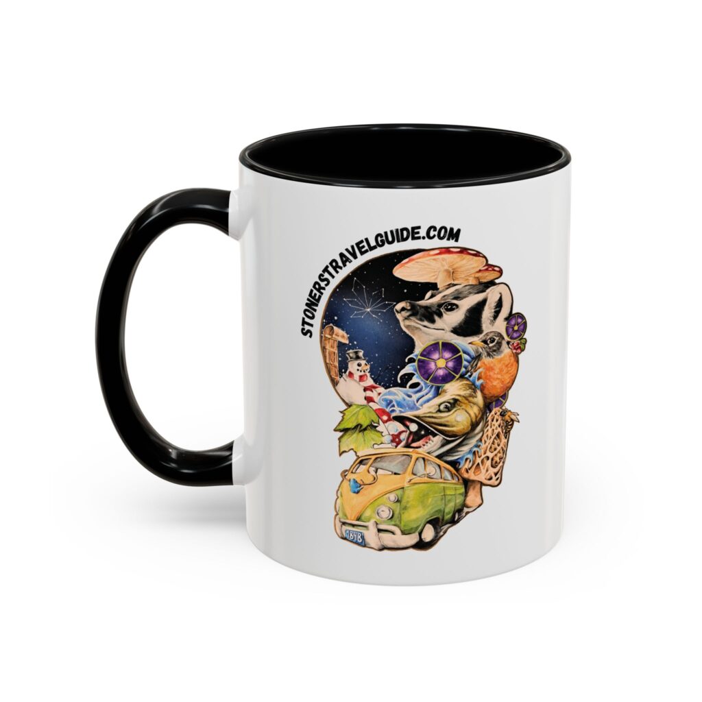 the stoner's travel guide to wisconsin accent coffee mug (11, 15oz)