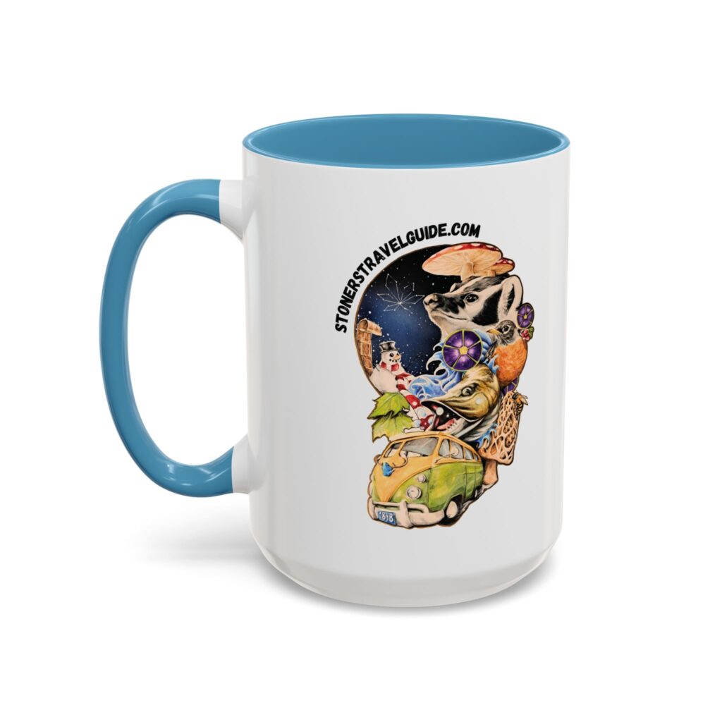 the stoner's travel guide to wisconsin accent coffee mug (11, 15oz)