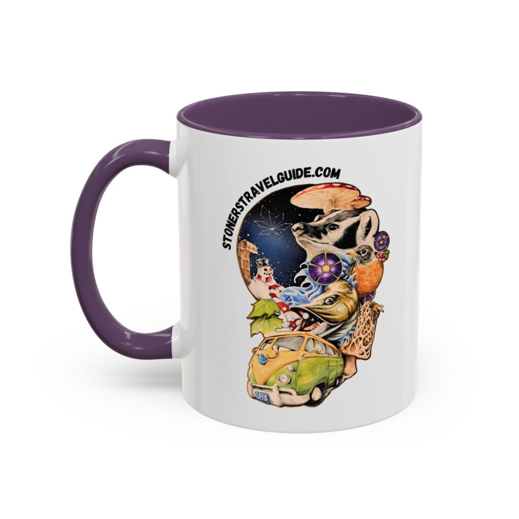 the stoner's travel guide to wisconsin accent coffee mug (11, 15oz)