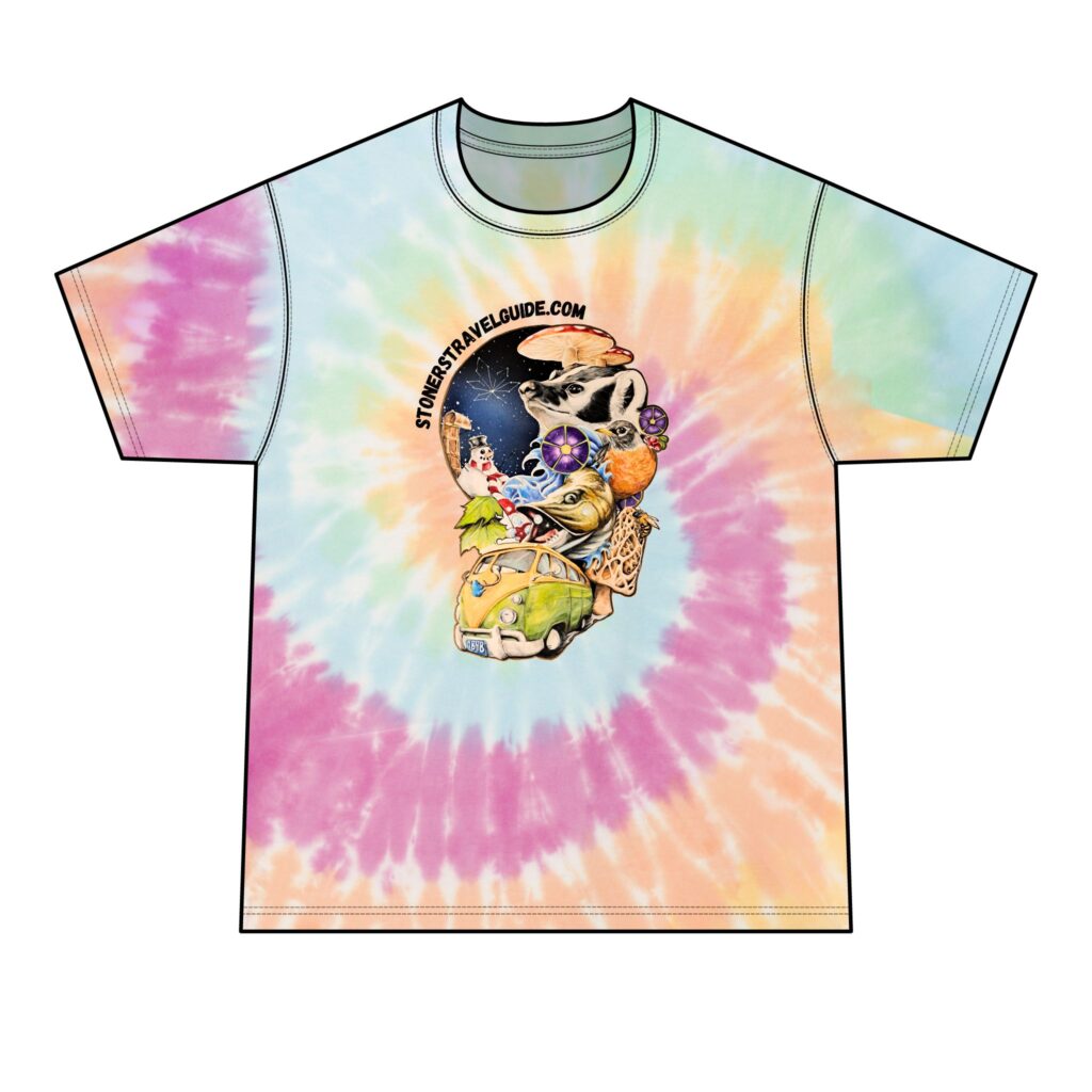 the stoners' travel guide to wisconsin men's tie dye tee