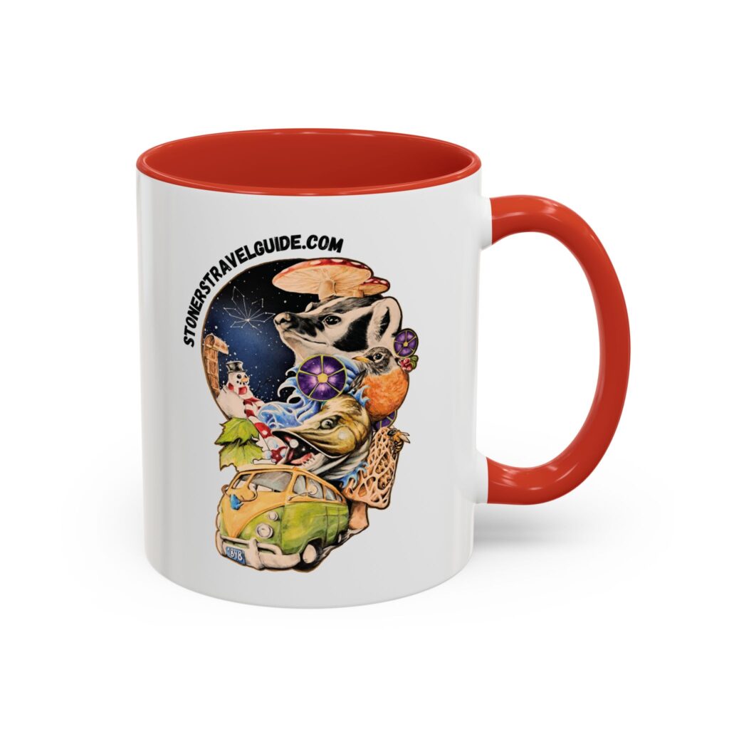the stoner's travel guide to wisconsin accent coffee mug (11, 15oz)