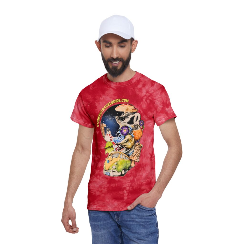 the stoner's travel guide to wisconsin tie dye tee, crystal