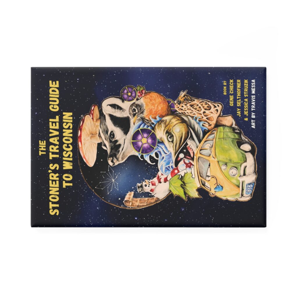 the stoner's travel guide to wisconsin button magnet, rectangle (1 & 10 pcs)