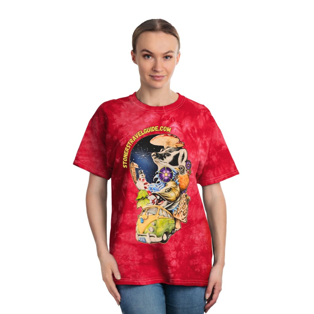 the stoner's travel guide to wisconsin tie dye tee, crystal