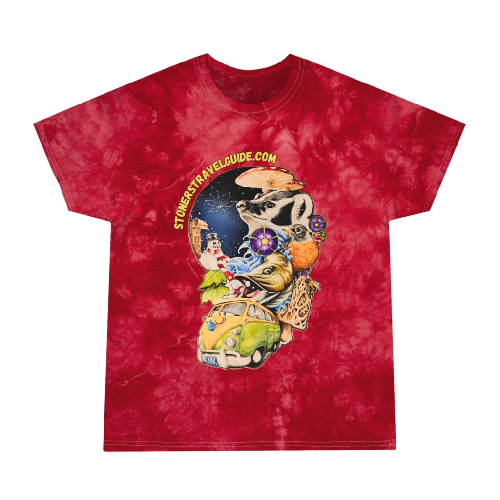 the stoner's travel guide to wisconsin tie dye tee, crystal