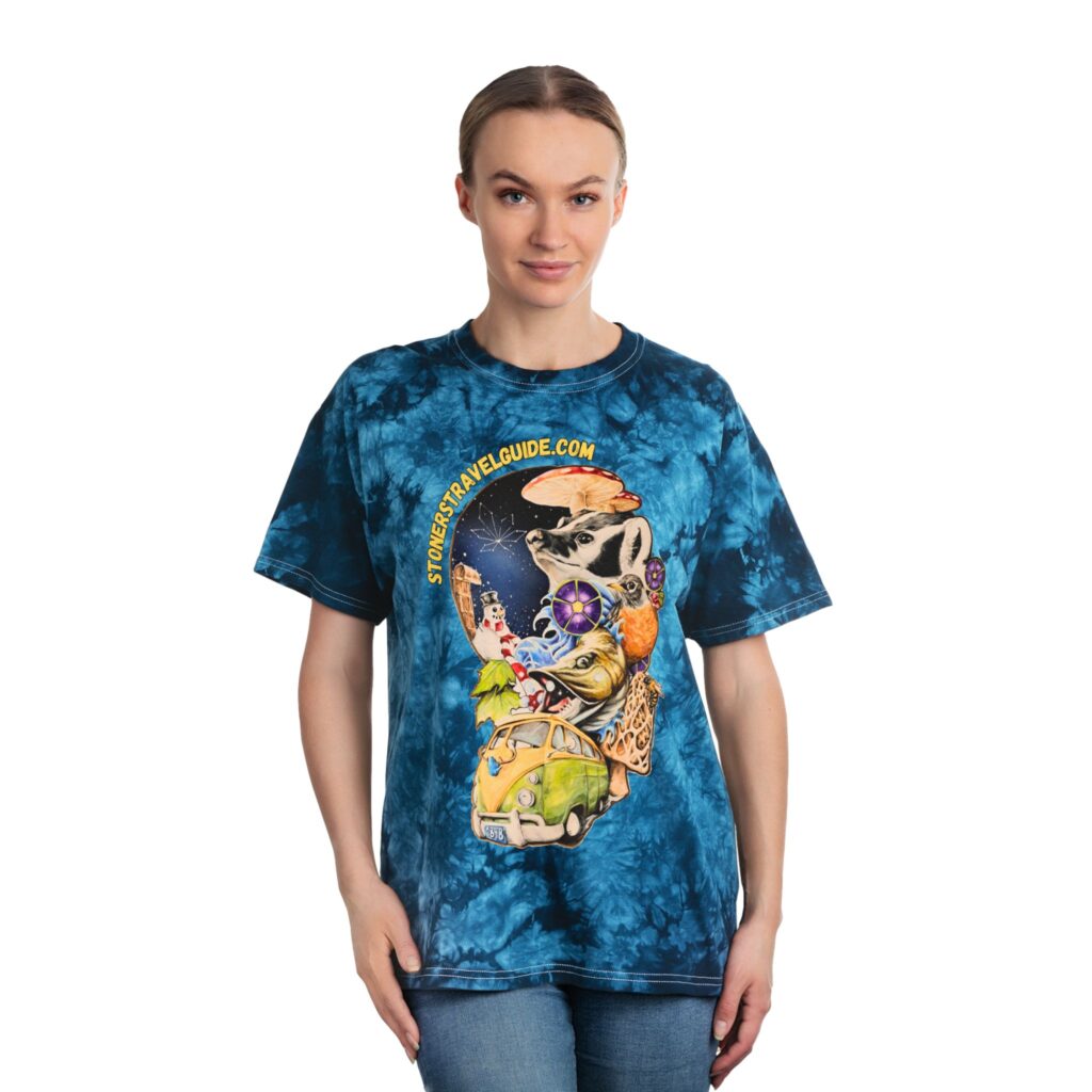 the stoner's travel guide to wisconsin tie dye tee, crystal