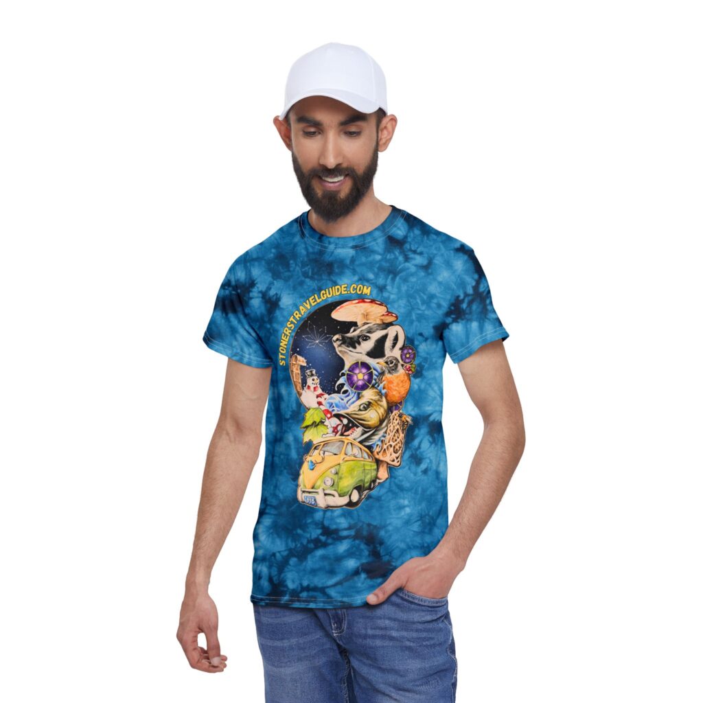 the stoner's travel guide to wisconsin tie dye tee, crystal