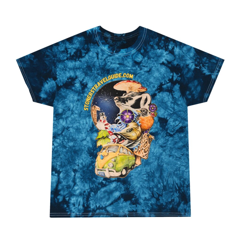the stoner's travel guide to wisconsin tie dye tee, crystal