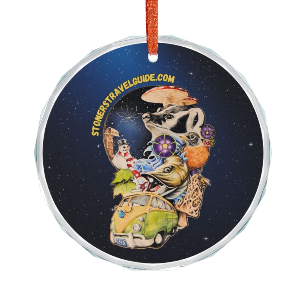 wisconsin road trip collage glass ornament — the stoner's travel guide to wisconsin artwork