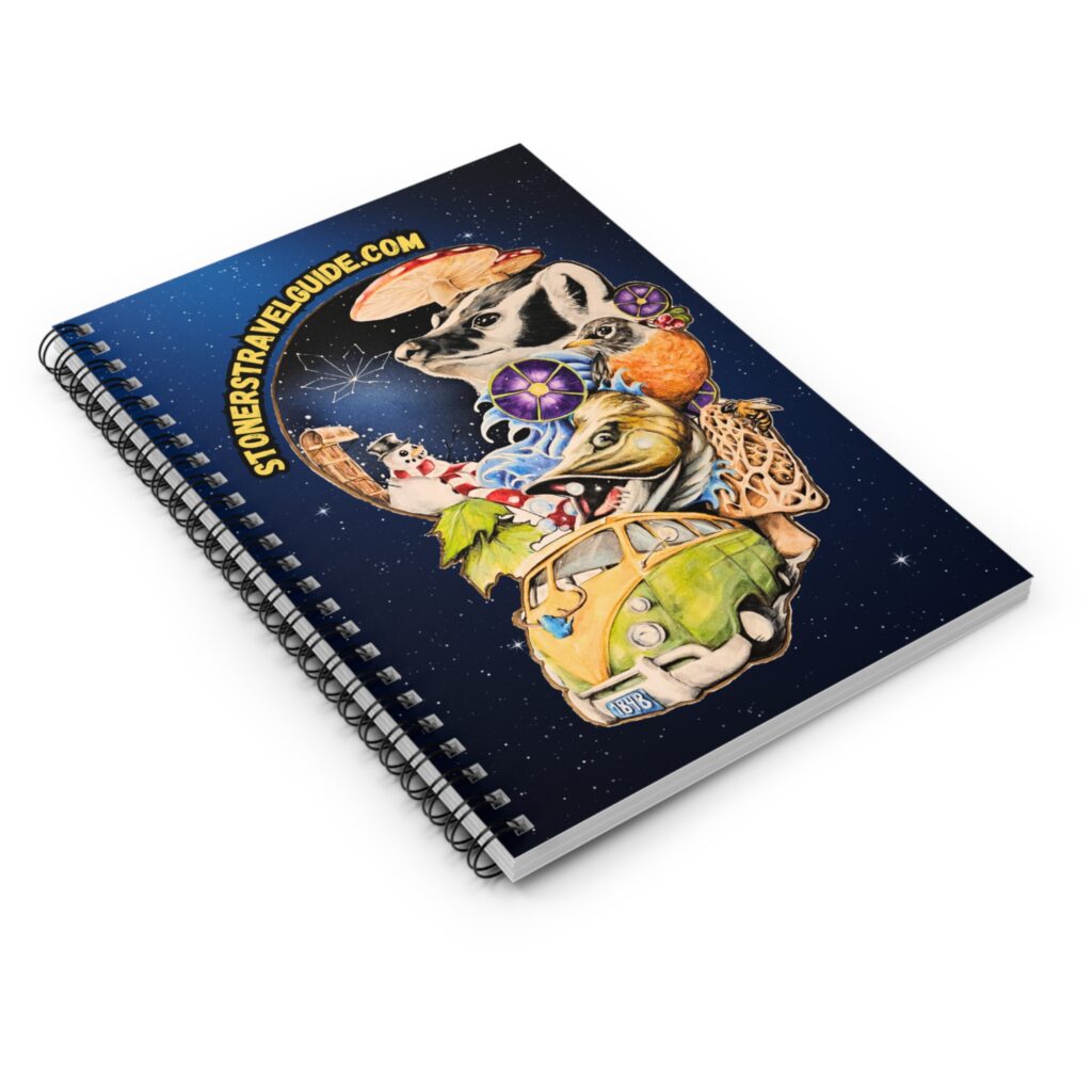the stoner's travel guide to wisconsin blank spiral notebook — retro art, travel journal